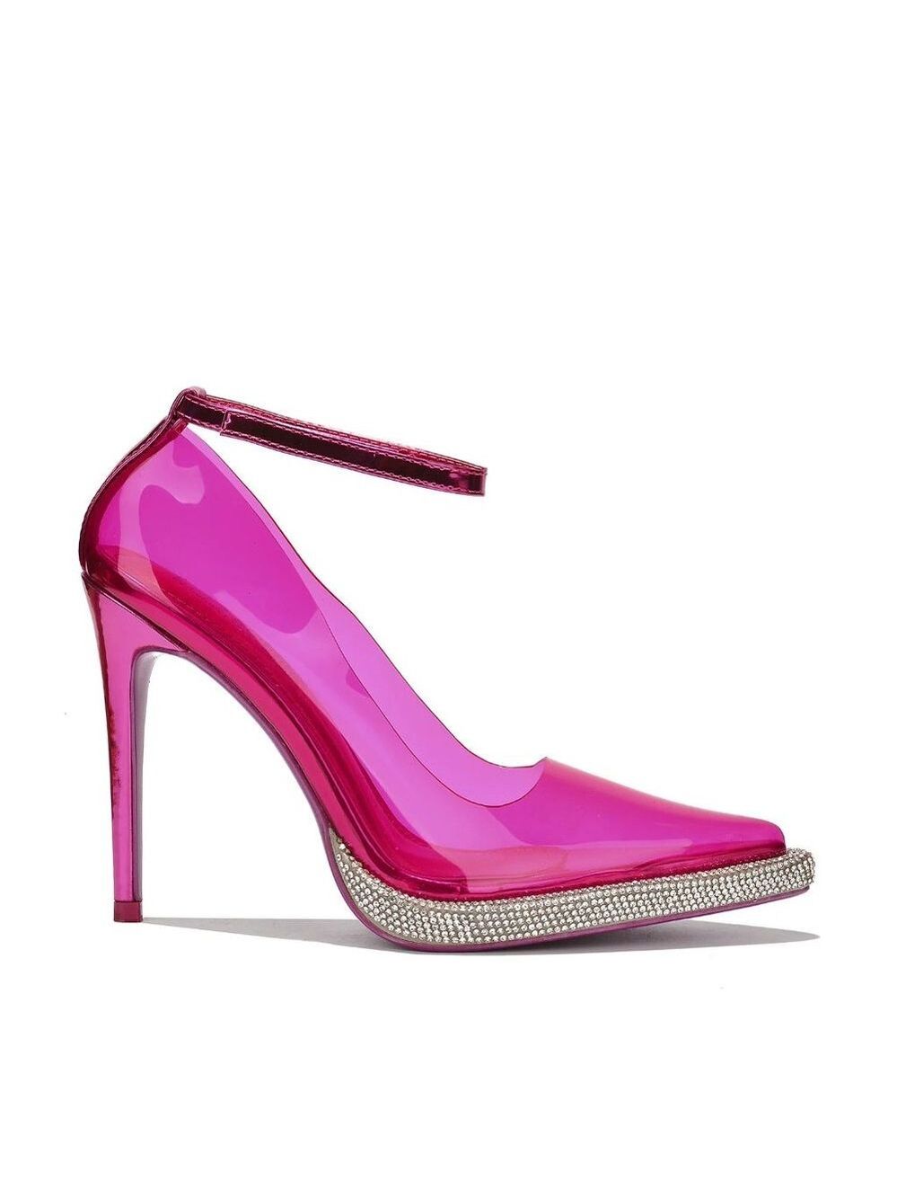 Timeless Fuchsia Pink Translucent Metallic Mini Rhinestone Platform Pumps Heels - Picture 10 of 10